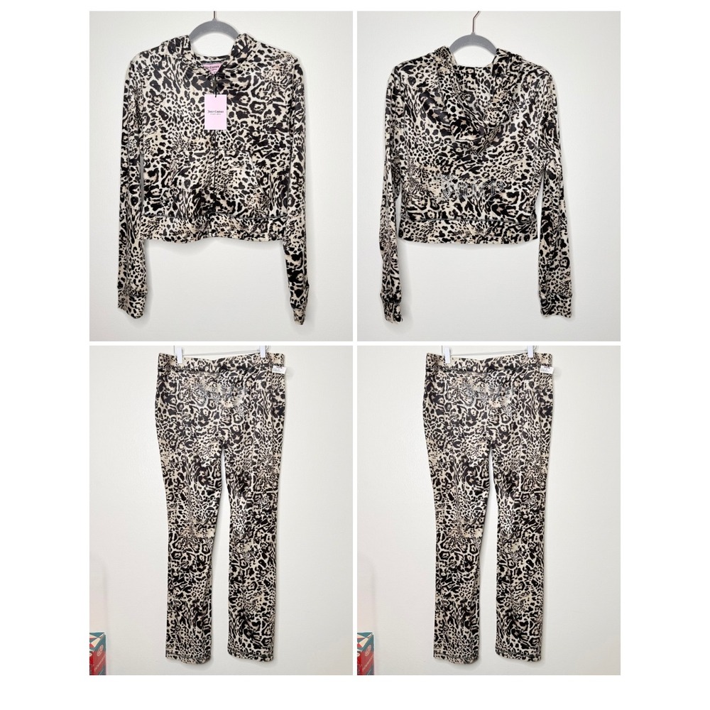 Y2K Juicy Couture Leopard Print Velour Tracksuit Hoodie Pants Set L - Picture 2 of 4